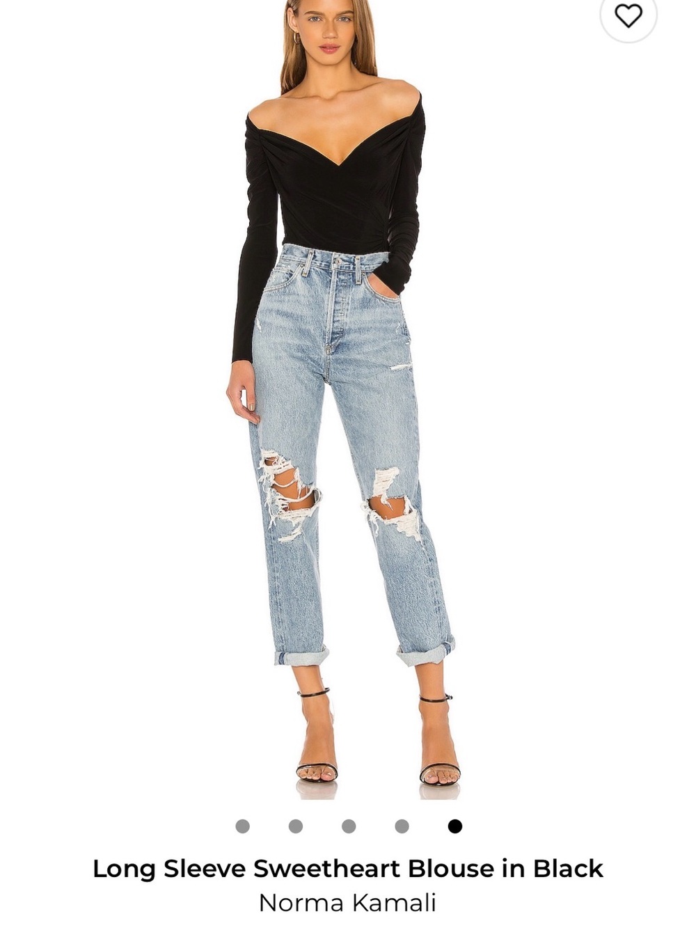 Norma Kamali Long Sleeve Sweetheart Blouse in Black